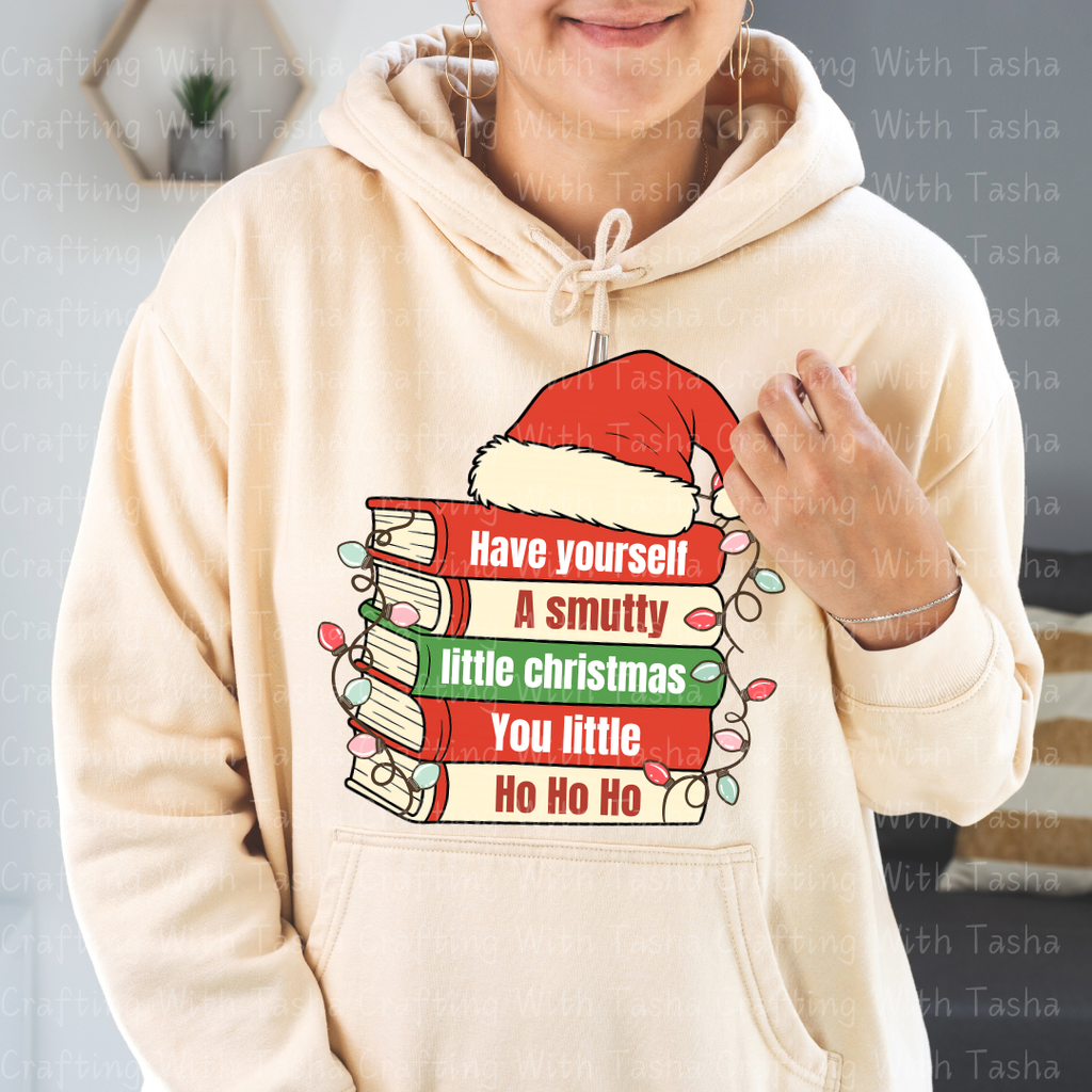 Smutty Christmas Book Stack 1 – Spicy Reader Holiday DTF Transfer, Funny Book Lover Christmas Design