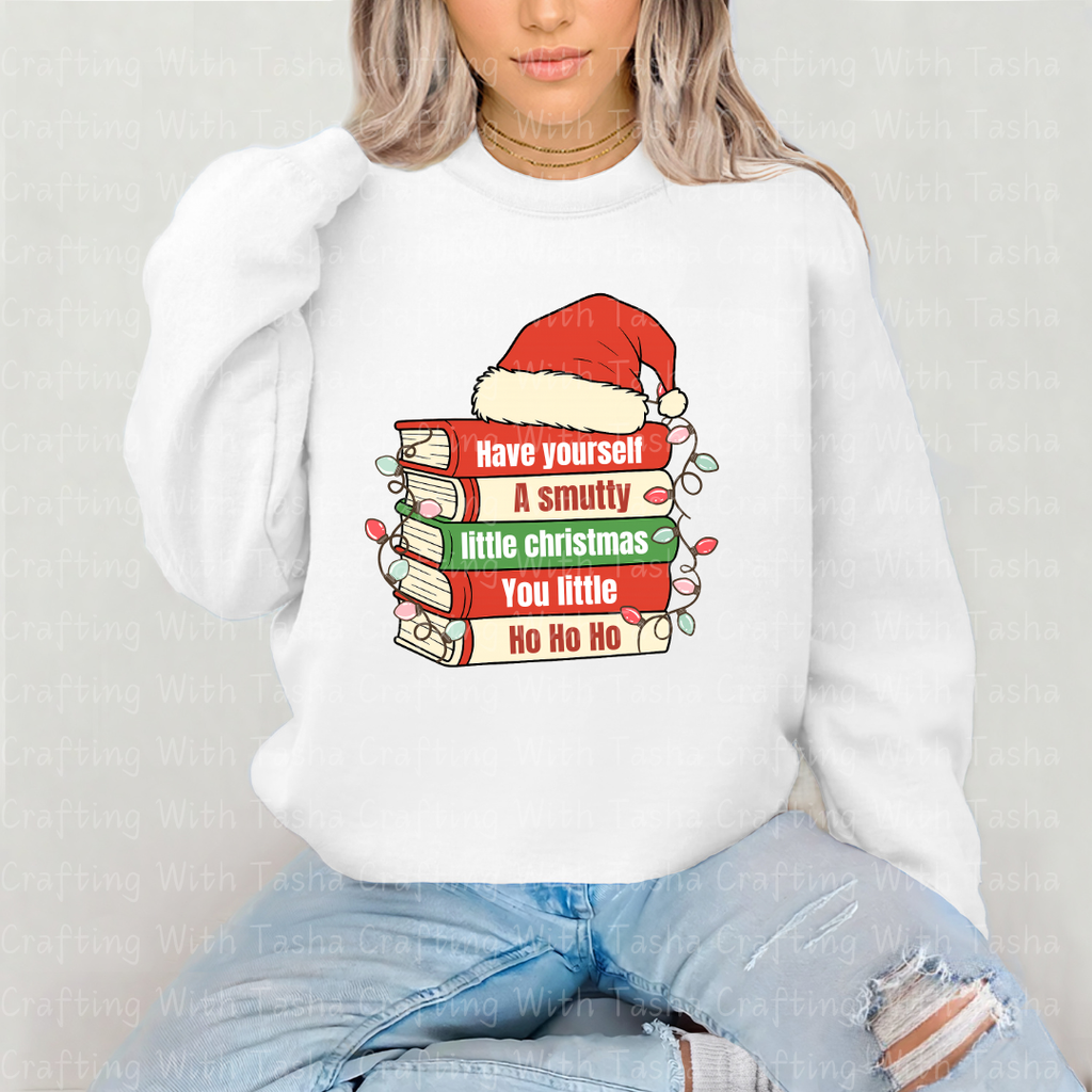 Smutty Christmas Book Stack 1 – Spicy Reader Holiday DTF Transfer, Funny Book Lover Christmas Design