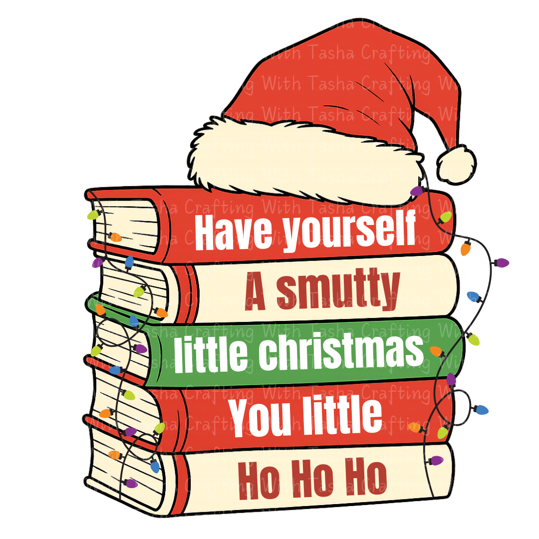 Smutty Christmas Book Stack 2 – Spicy Reader Holiday DTF Transfer, Funny Book Lover Christmas Design