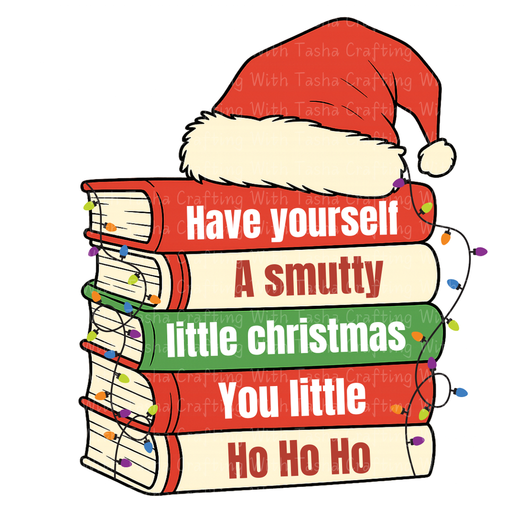 Smutty Christmas Book Stack 2 – Spicy Reader Holiday DTF Transfer, Funny Book Lover Christmas Design