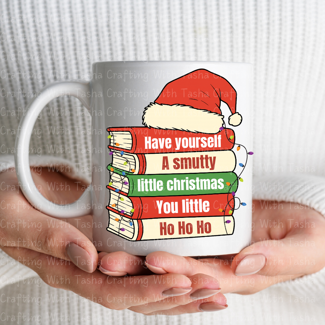 Smutty Christmas Book Stack 2 – Spicy Reader Holiday DTF Transfer, Funny Book Lover Christmas Design