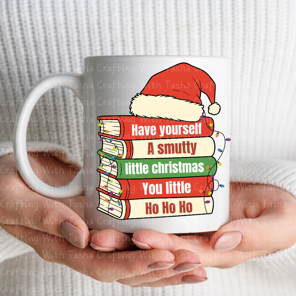 Smutty Christmas Book Stack 2 – Spicy Reader Holiday DTF Transfer, Funny Book Lover Christmas Design