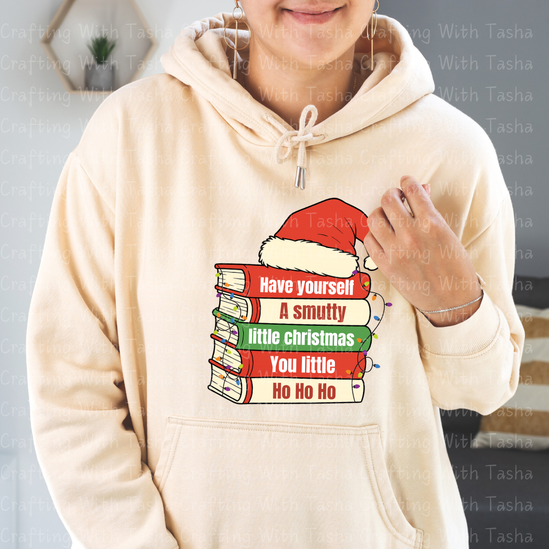 Smutty Christmas Book Stack 2 – Spicy Reader Holiday DTF Transfer, Funny Book Lover Christmas Design