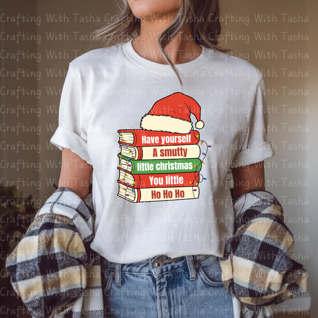 Smutty Christmas Book Stack 2 – Spicy Reader Holiday DTF Transfer, Funny Book Lover Christmas Design