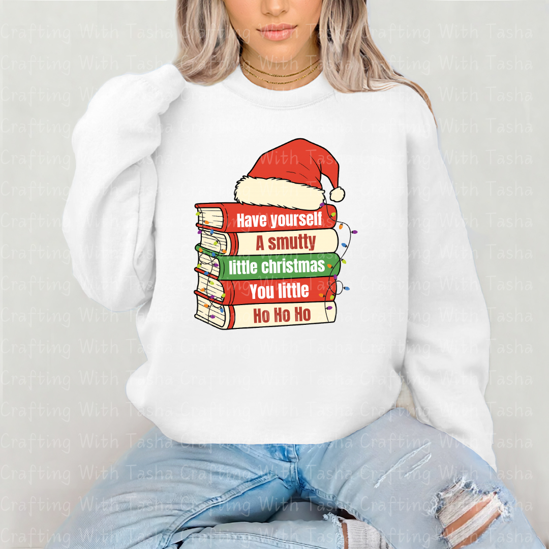 Smutty Christmas Book Stack 2 – Spicy Reader Holiday DTF Transfer, Funny Book Lover Christmas Design