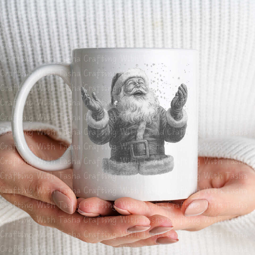 Vintage Pencil-Sketched Santa 1– Classic Christmas DTF Transfer, Retro Holiday Santa Design