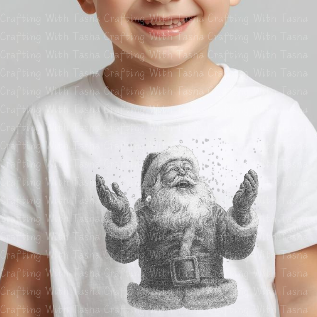 Vintage Pencil-Sketched Santa 1– Classic Christmas DTF Transfer, Retro Holiday Santa Design