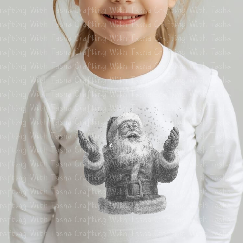 Vintage Pencil-Sketched Santa 1– Classic Christmas DTF Transfer, Retro Holiday Santa Design