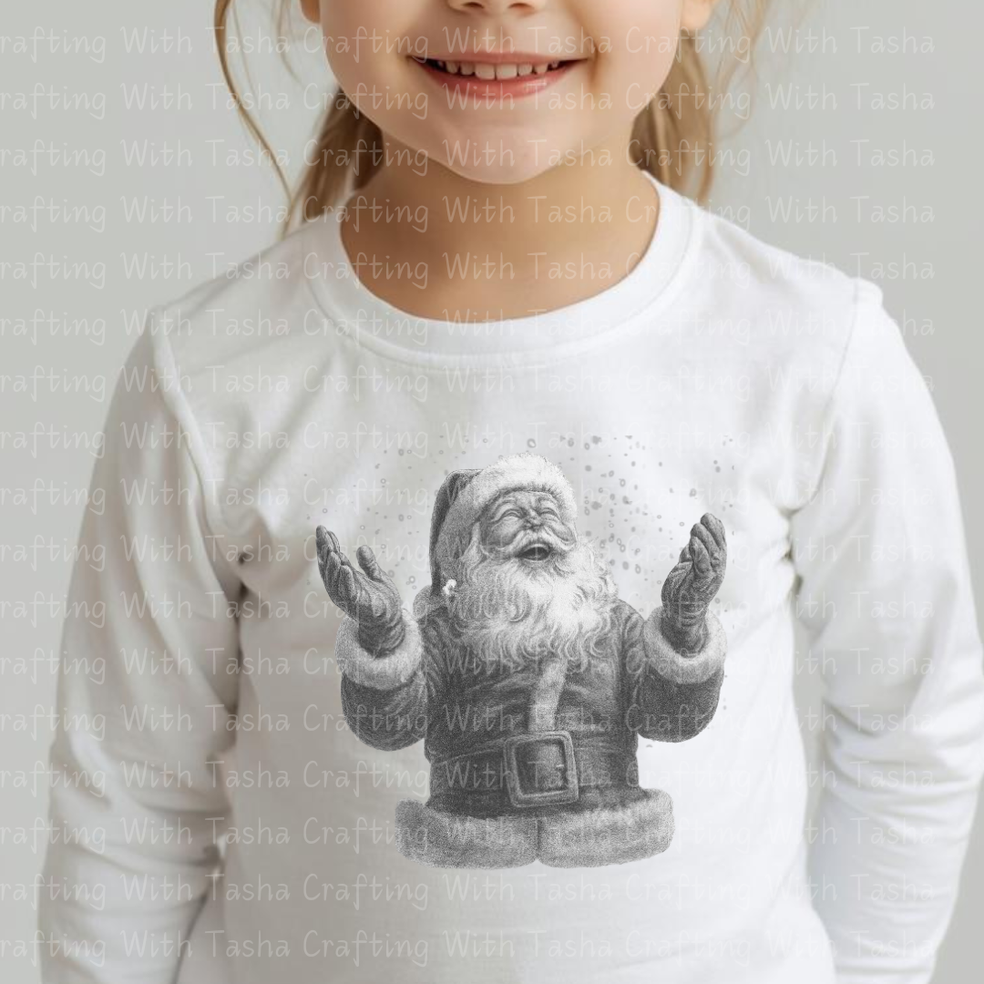 Vintage Pencil-Sketched Santa 1– Classic Christmas DTF Transfer, Retro Holiday Santa Design