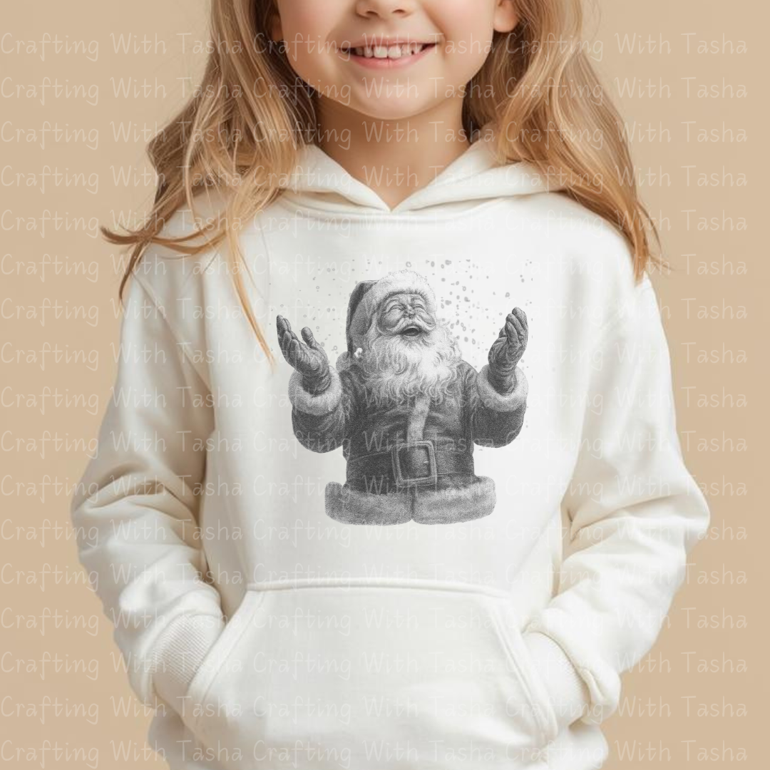 Vintage Pencil-Sketched Santa 1– Classic Christmas DTF Transfer, Retro Holiday Santa Design