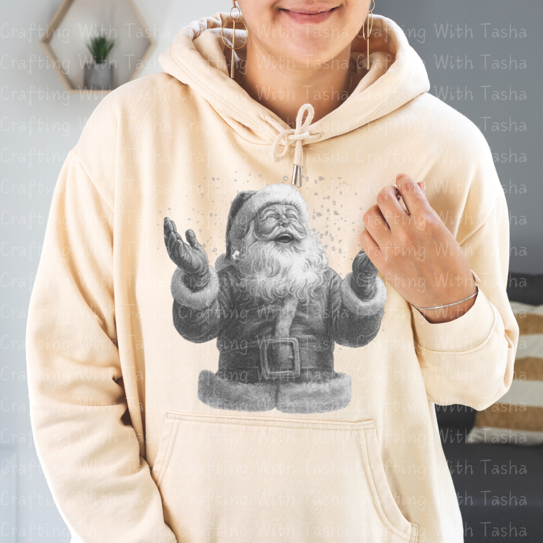 Vintage Pencil-Sketched Santa 1– Classic Christmas DTF Transfer, Retro Holiday Santa Design