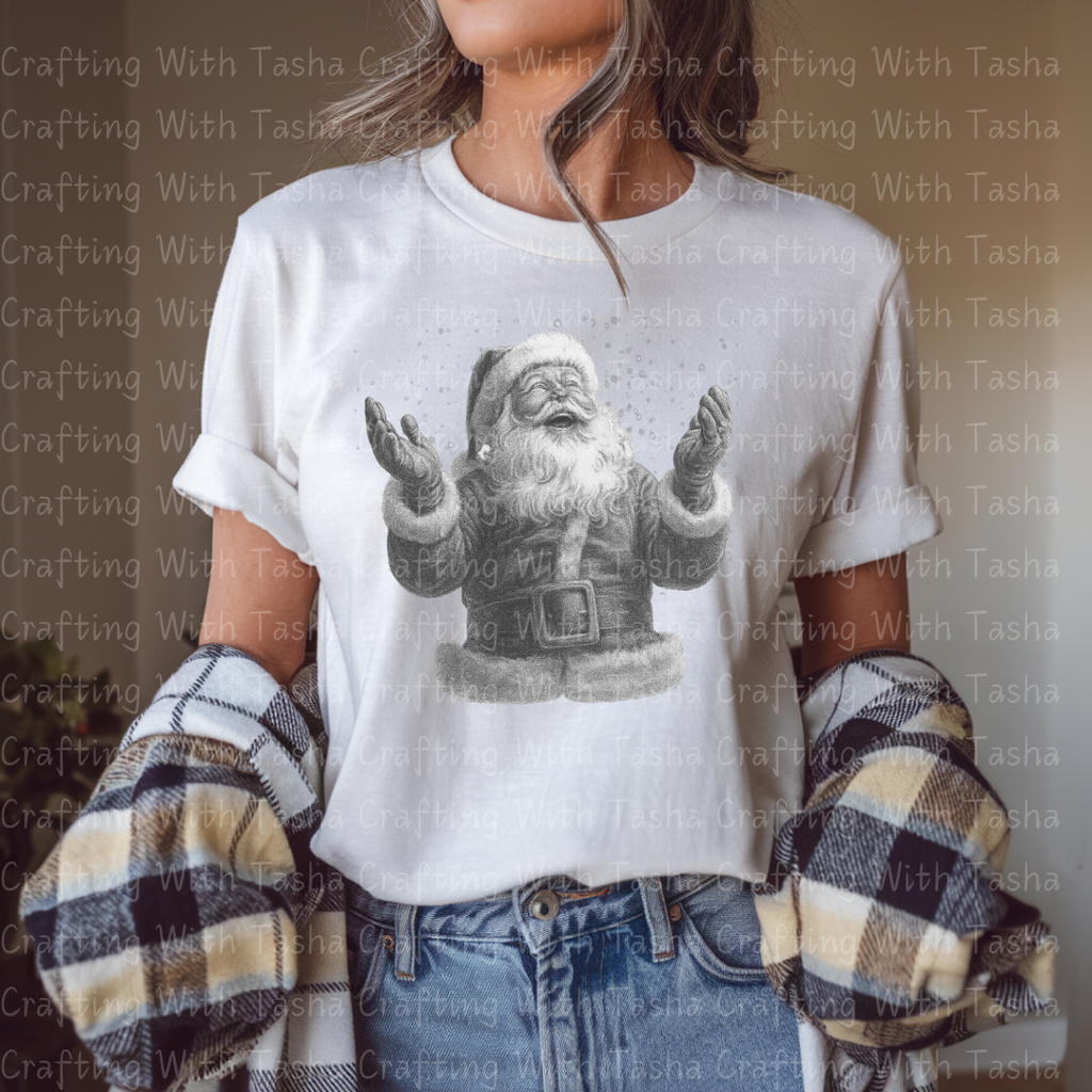 Vintage Pencil-Sketched Santa 1– Classic Christmas DTF Transfer, Retro Holiday Santa Design