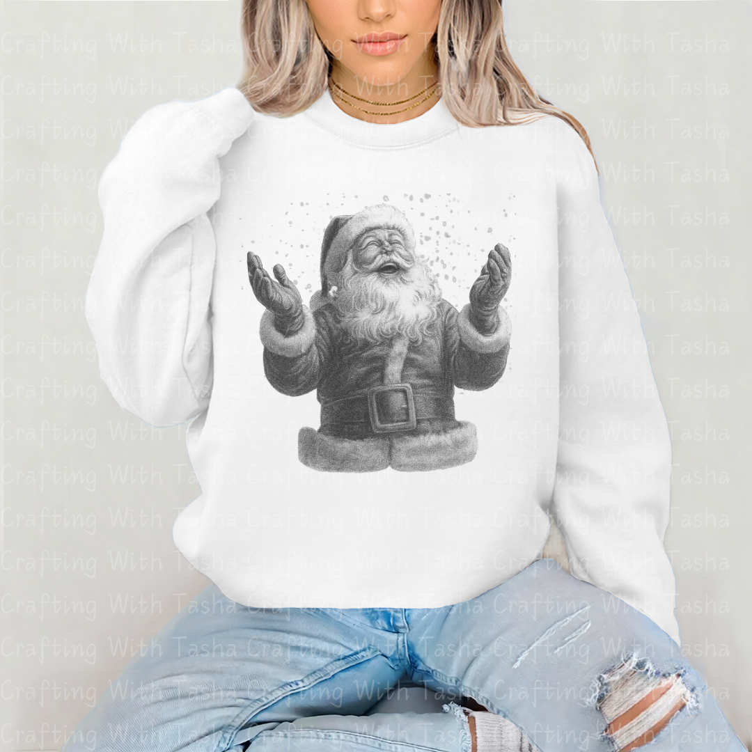 Vintage Pencil-Sketched Santa 1– Classic Christmas DTF Transfer, Retro Holiday Santa Design