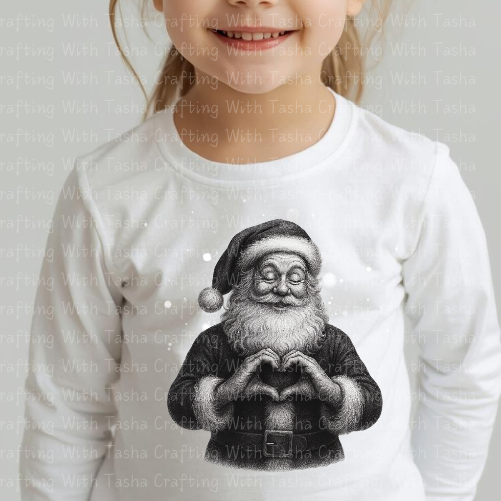 Vintage Pencil-Sketched Santa 2 – Classic Christmas DTF Transfer, Retro Holiday Santa Design