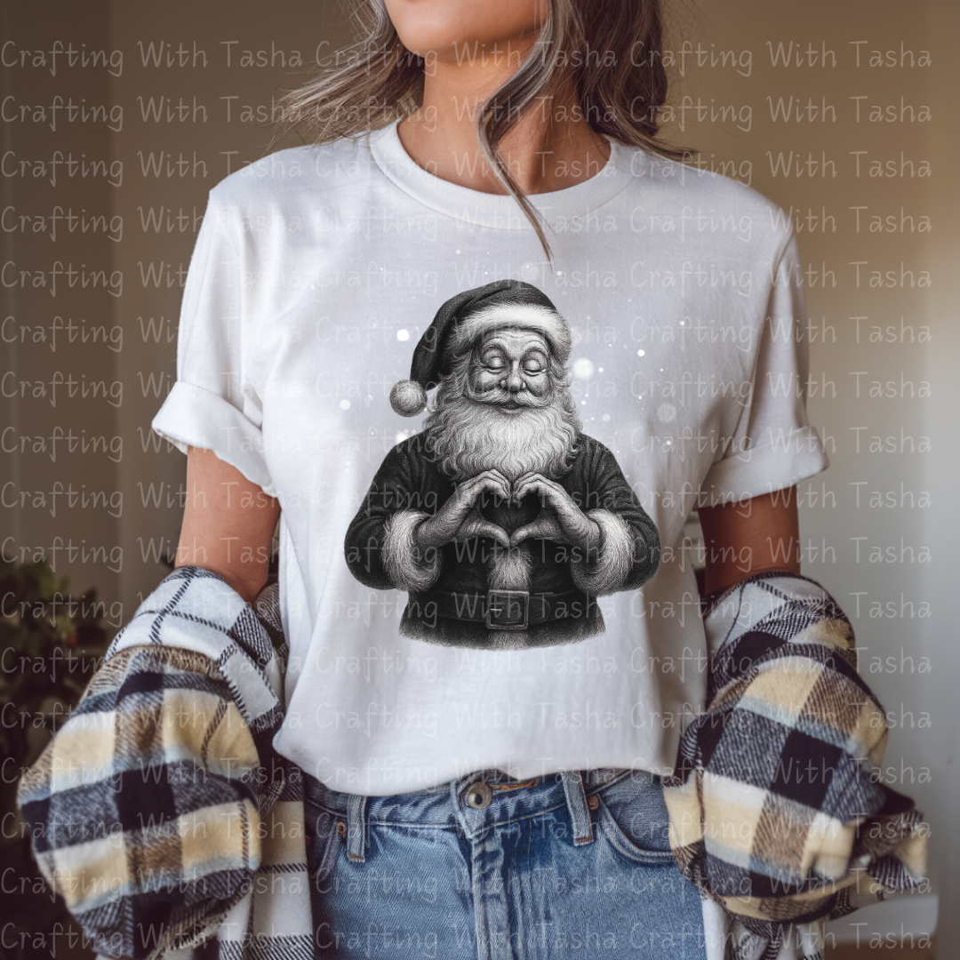 Vintage Pencil-Sketched Santa 2 – Classic Christmas DTF Transfer, Retro Holiday Santa Design