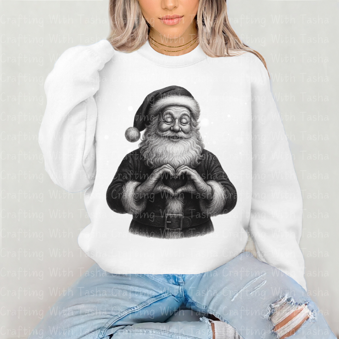 Vintage Pencil-Sketched Santa 2 – Classic Christmas DTF Transfer, Retro Holiday Santa Design