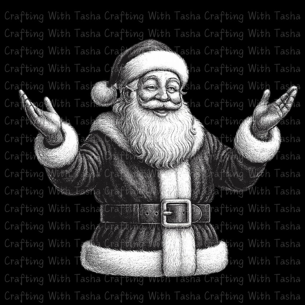 Vintage Pencil-Sketched Santa 3 – Classic Christmas DTF Transfer, Retro Holiday Santa Design