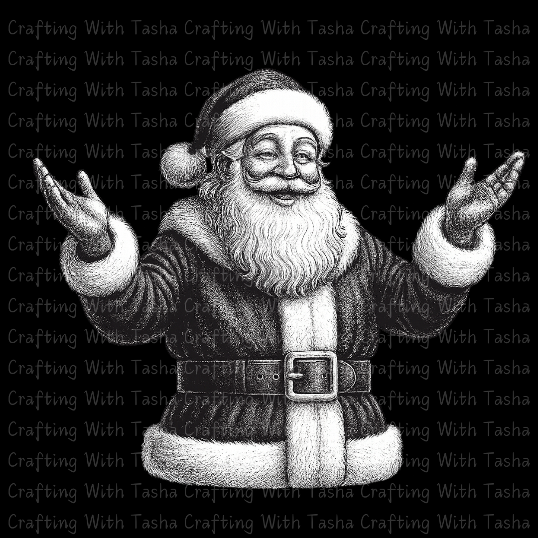 Vintage Pencil-Sketched Santa 3 – Classic Christmas DTF Transfer, Retro Holiday Santa Design