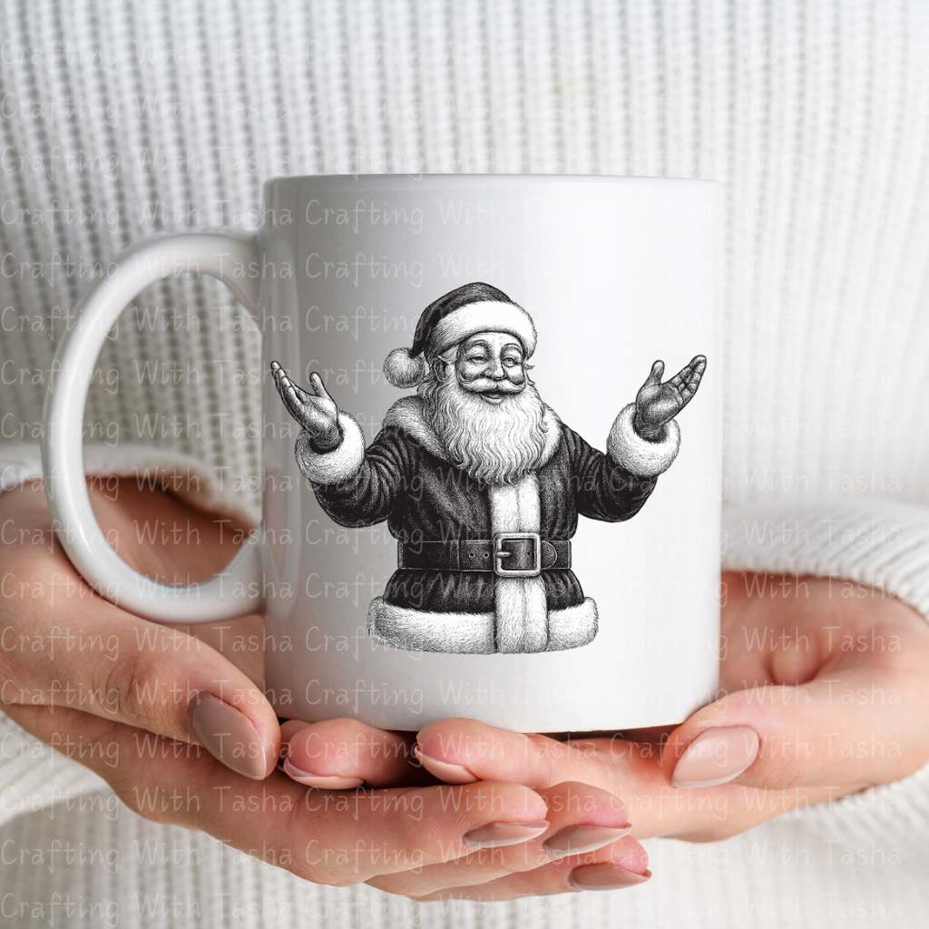 Vintage Pencil-Sketched Santa 3 – Classic Christmas DTF Transfer, Retro Holiday Santa Design