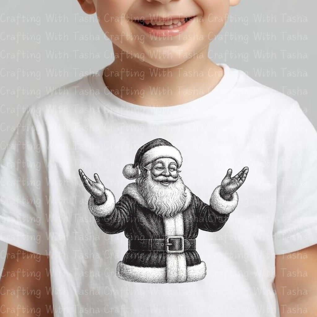 Vintage Pencil-Sketched Santa 3 – Classic Christmas DTF Transfer, Retro Holiday Santa Design