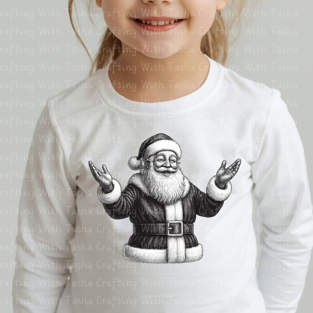 Vintage Pencil-Sketched Santa 3 – Classic Christmas DTF Transfer, Retro Holiday Santa Design