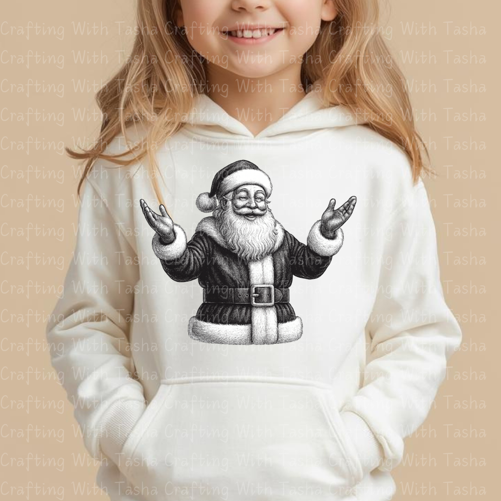 Vintage Pencil-Sketched Santa 3 – Classic Christmas DTF Transfer, Retro Holiday Santa Design