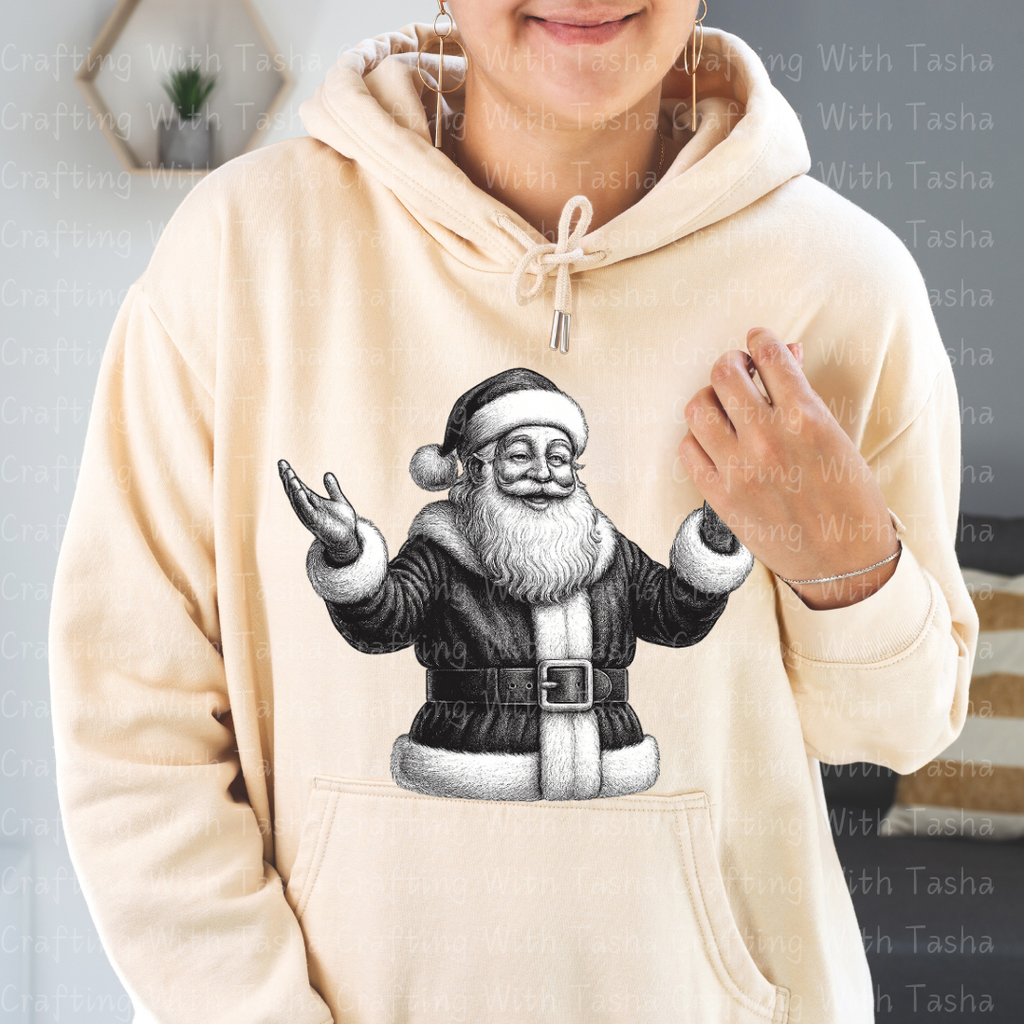 Vintage Pencil-Sketched Santa 3 – Classic Christmas DTF Transfer, Retro Holiday Santa Design