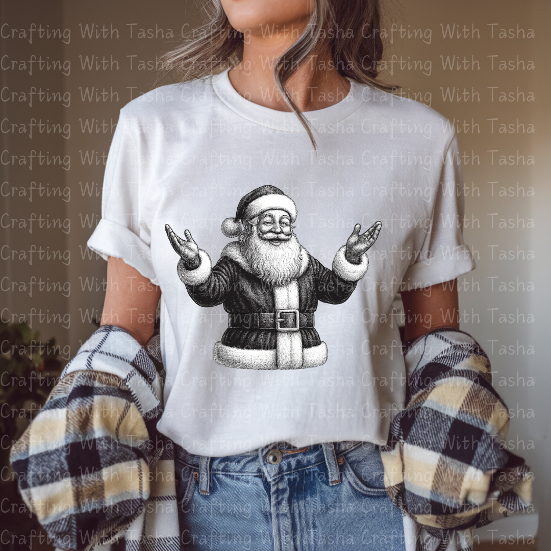 Vintage Pencil-Sketched Santa 3 – Classic Christmas DTF Transfer, Retro Holiday Santa Design
