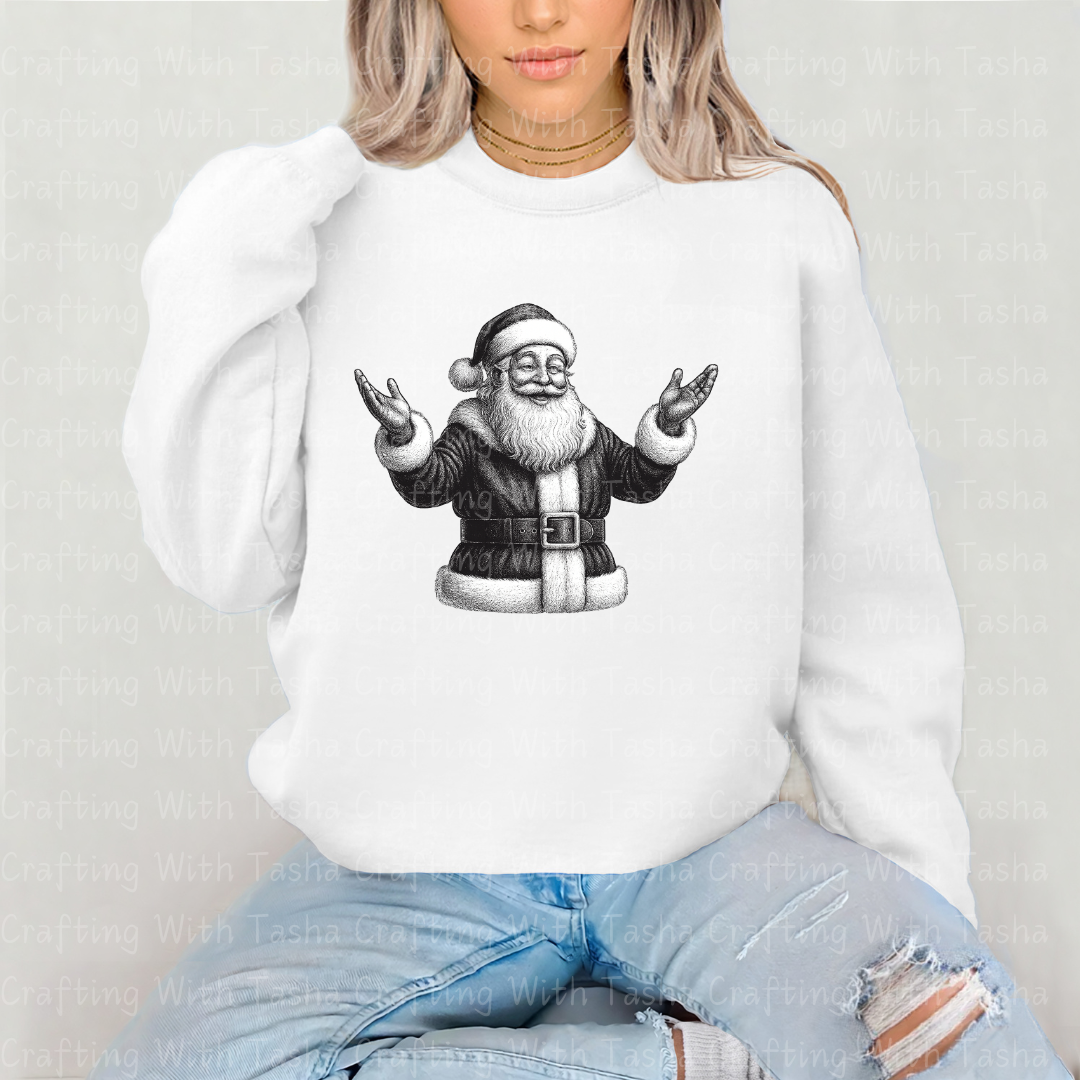 Vintage Pencil-Sketched Santa 3 – Classic Christmas DTF Transfer, Retro Holiday Santa Design