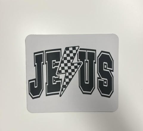 JESUS Mouse Pad – Christian Desk Mat with Checkerboard Lightning Design, Faith-Based Office Decor, Inspirational Gift