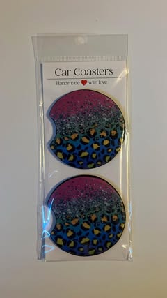 Rainbow Leopard Print Car Coaster