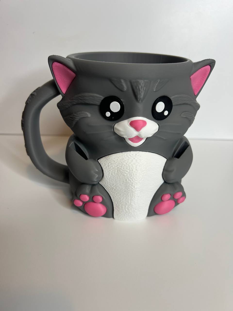Cute Cat Pint Ice Cream & Spoon Holder – 3D Printed Dessert Cup with Built-In Spoon Slots | Reusable Pint Holder