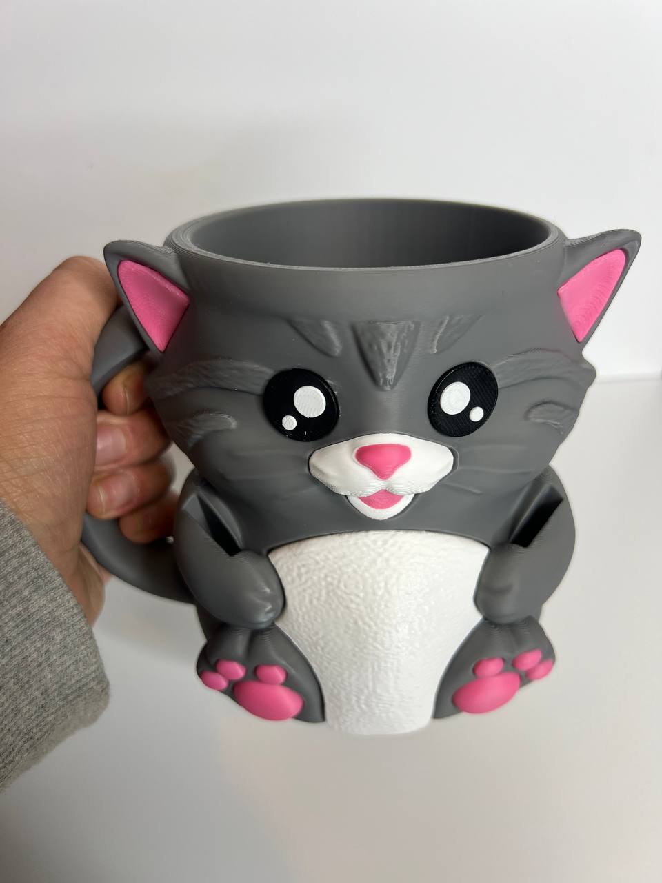 Cute Cat Pint Ice Cream & Spoon Holder – 3D Printed Dessert Cup with Built-In Spoon Slots | Reusable Pint Holder