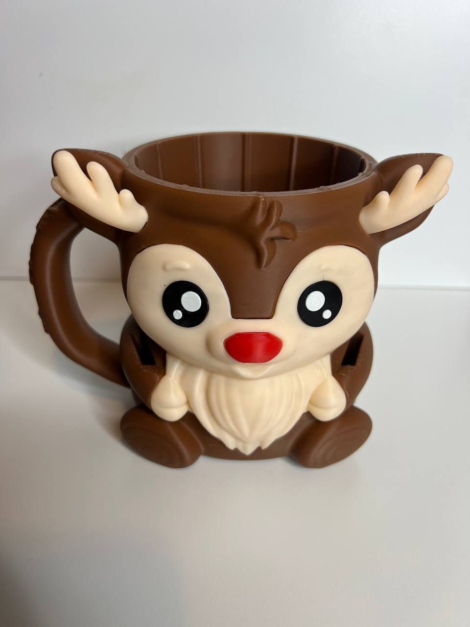 3D Printed Cute Reindeer Pint Ice Cream Holder with Spoon Slots – 3D Printed Dessert Cup Holder | Fits Standard Ice Cream Pints