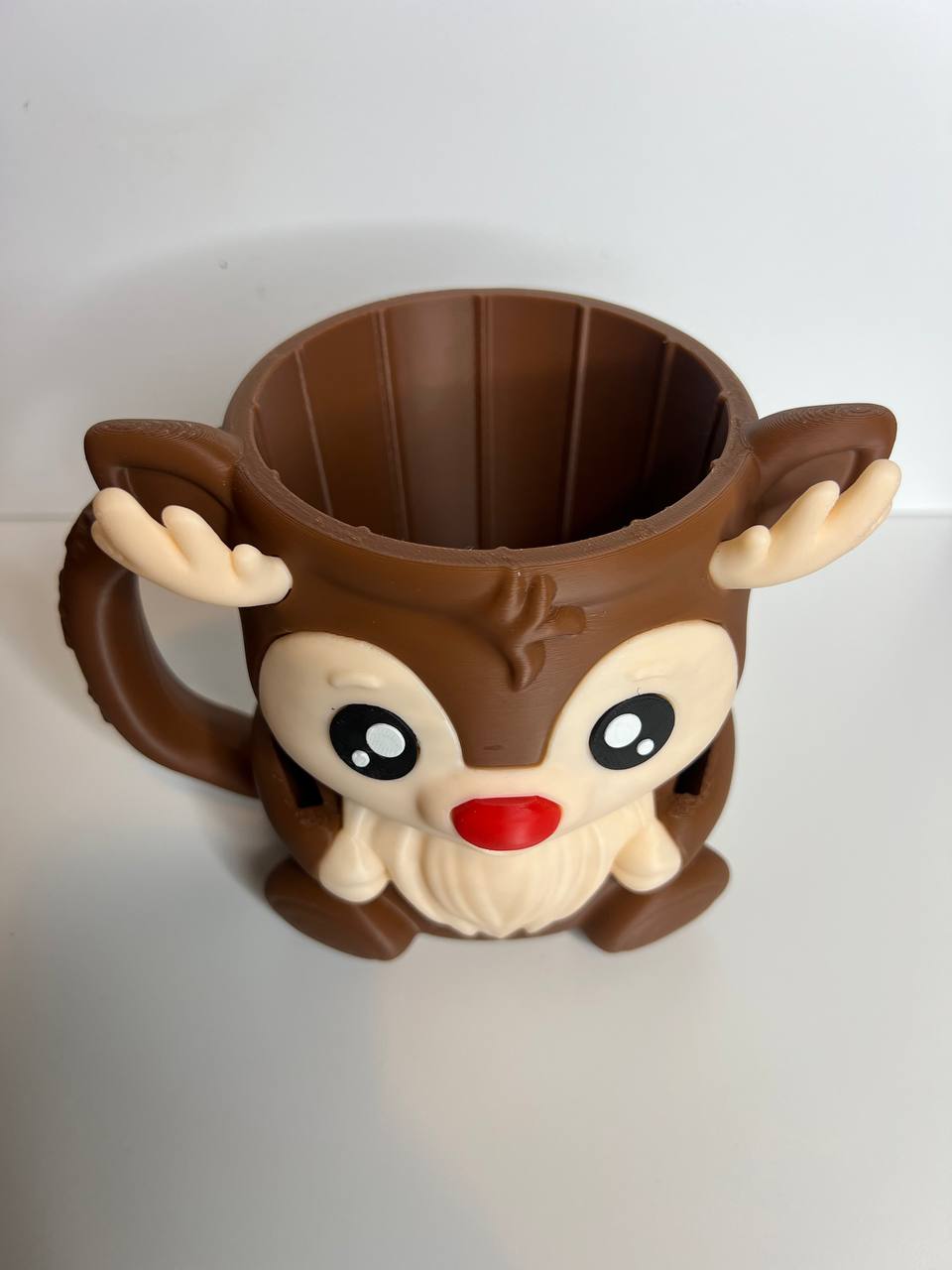 3D Printed Cute Reindeer Pint Ice Cream Holder with Spoon Slots – 3D Printed Dessert Cup Holder | Fits Standard Ice Cream Pints