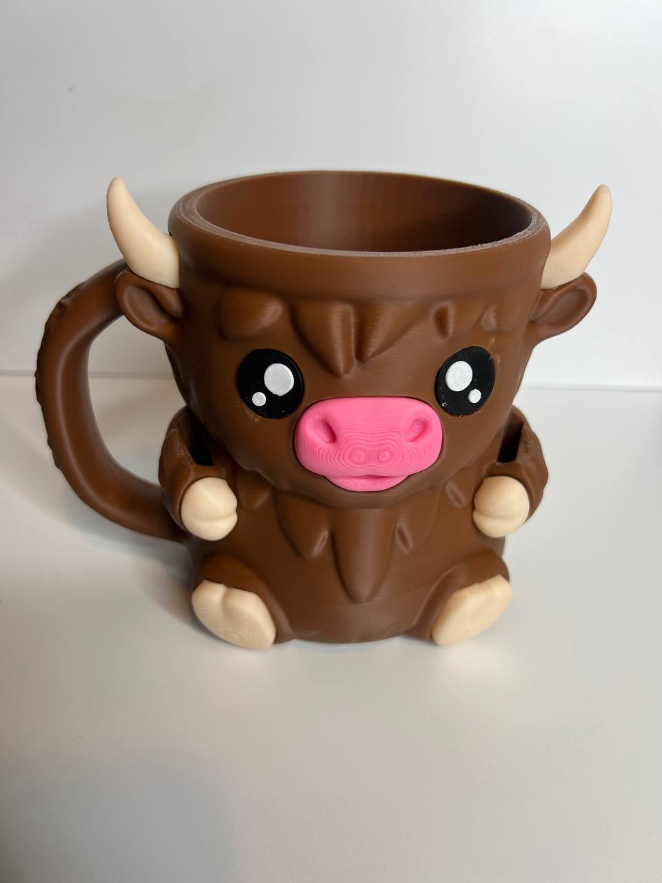 Cute Highland Cow Pint Ice Cream & Spoon Holder – 3D Printed Dessert Cup with Built-In Spoon Slots | Reusable Pint Holder