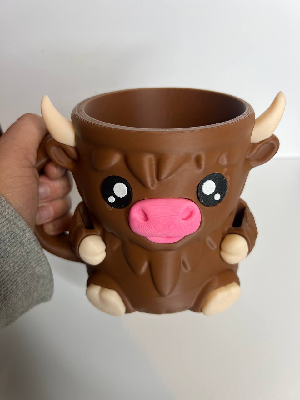 Cute Highland Cow Pint Ice Cream & Spoon Holder – 3D Printed Dessert Cup with Built-In Spoon Slots | Reusable Pint Holder