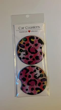 Rainbow Leopard Print Car Coaster