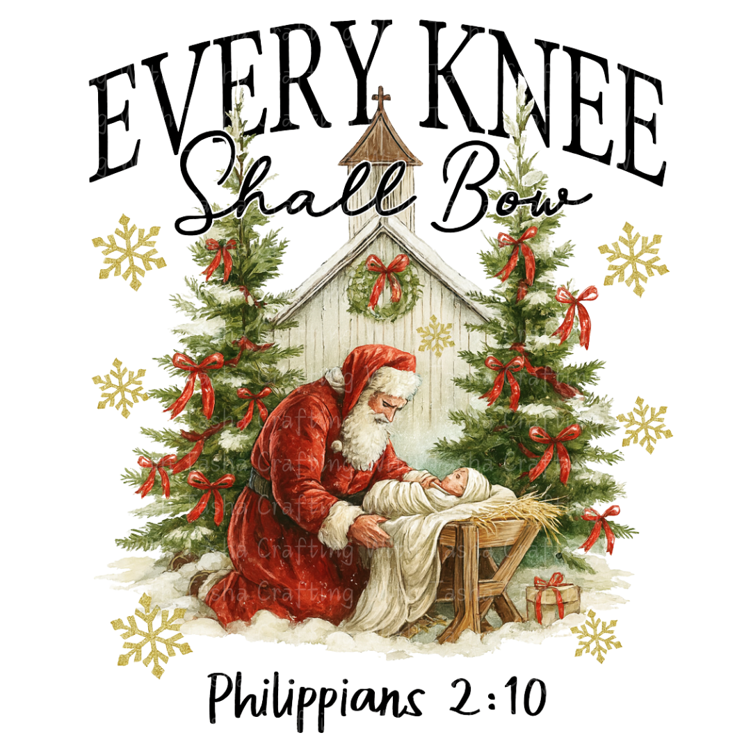 Every Knee Shall Bow Philippians 2:10 Christmas Nativity Design – Customizable DTF Transfer, T-Shirt, Crew Neck, Hoodie, or Cup Transfer