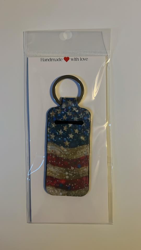 Patriotic Flag Lip Balm Holder Keychain – Handmade USA Chapstick Holder for Bags, Purses & Gifts