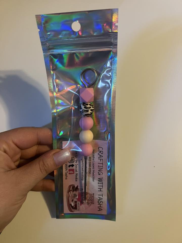 Pink Leopard Crafter Pokey Pen – Pastel Beaded Weeding Tool for Vinyl, Resin & DIY Projects