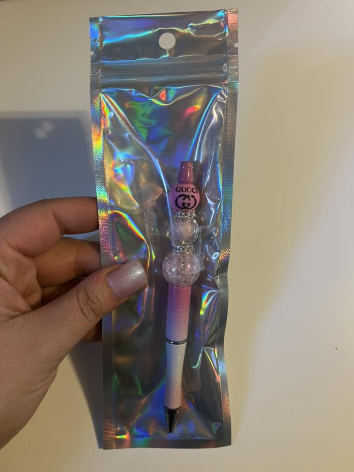 Pink Luxury Beaded Pen – Sparkle Crystal Pen with Designer-Inspired Charm