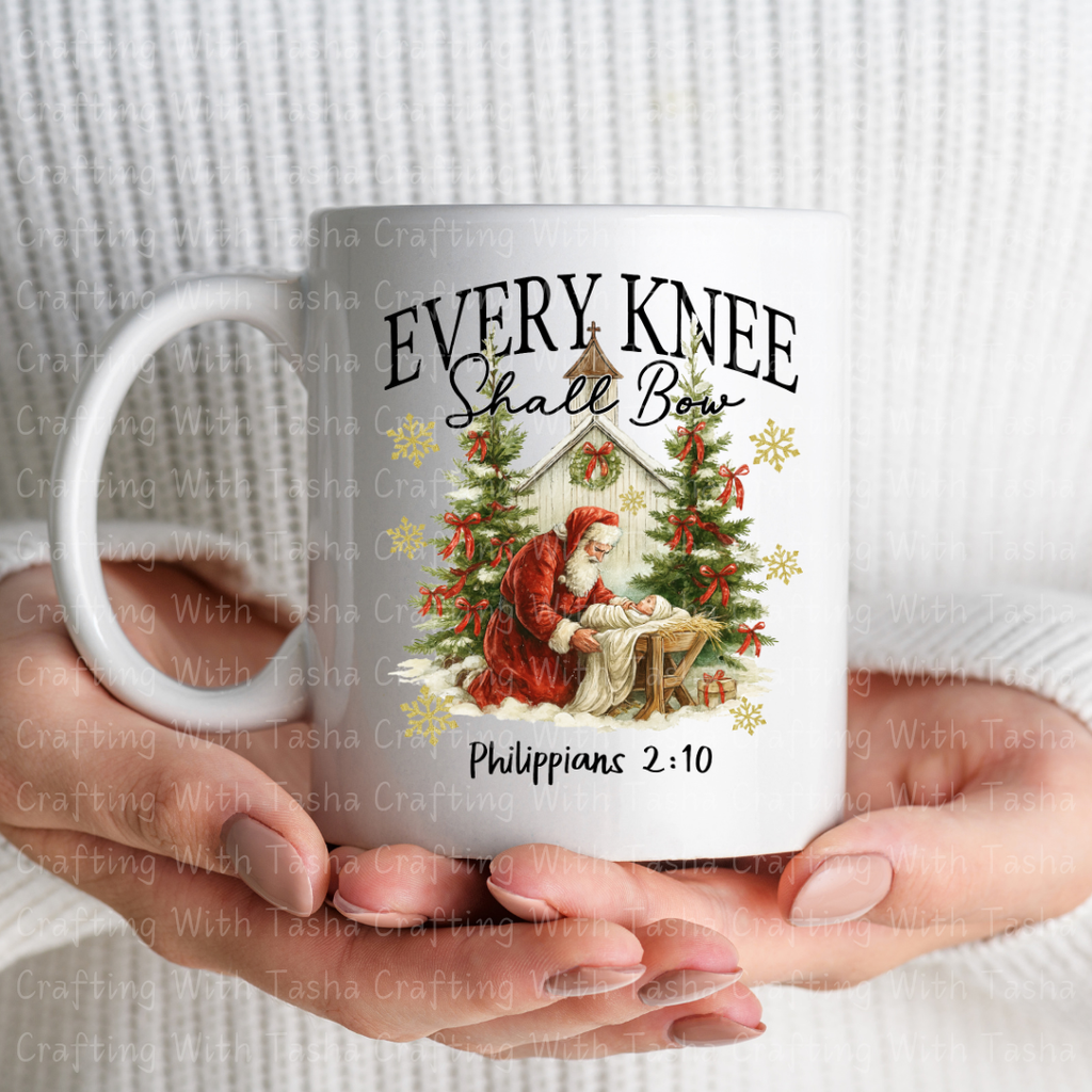 Every Knee Shall Bow Philippians 2:10 Christmas Nativity Design – Customizable DTF Transfer, T-Shirt, Crew Neck, Hoodie, or Cup Transfer