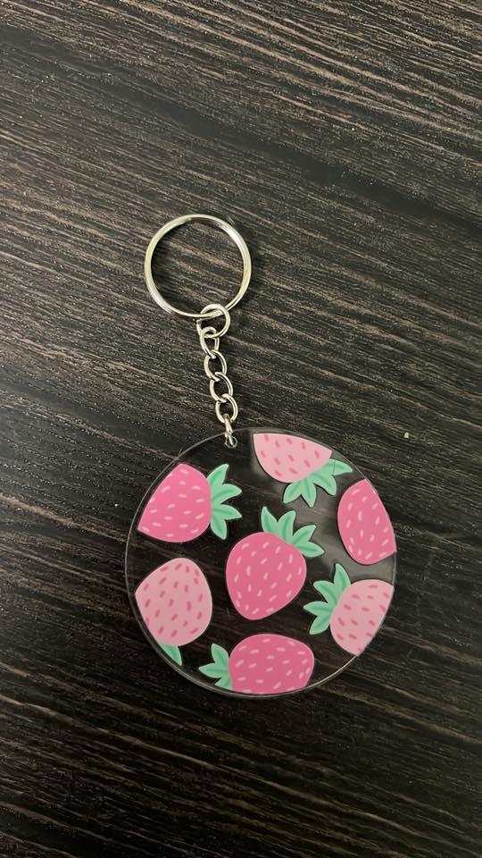 Strawberry Acrylic Keychain – Cute Pink Fruit Charm for Bags, Keys & Gifts