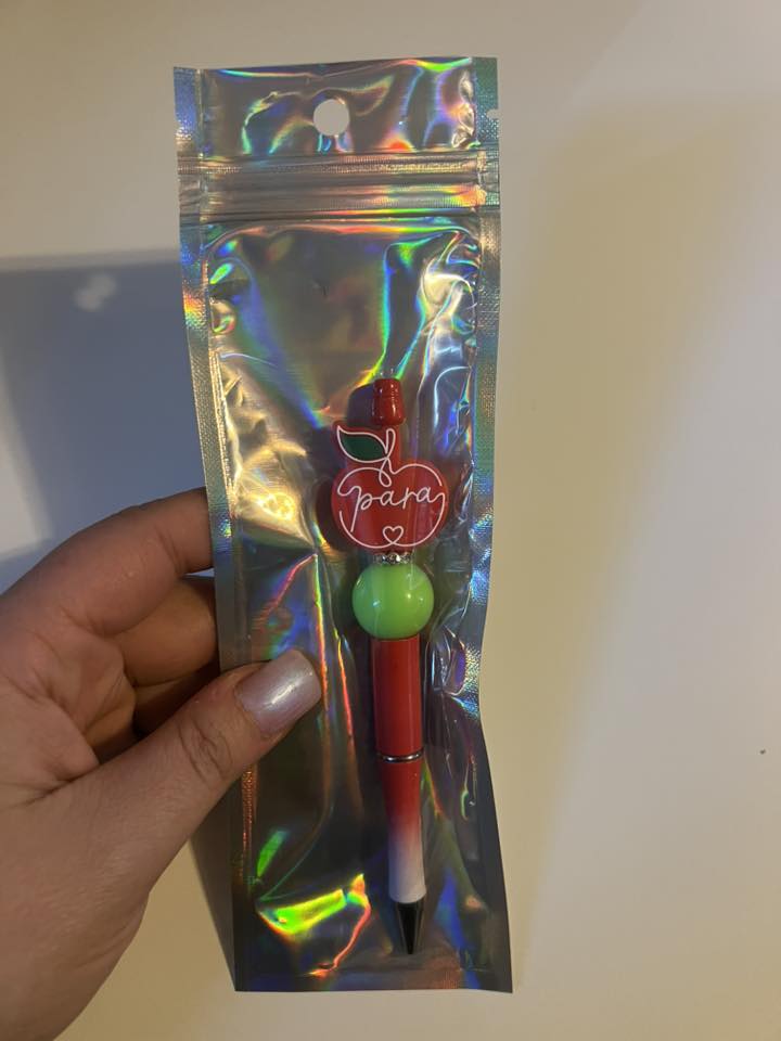 Para Beaded Pen – Red Apple Teacher Pen with Green Bead Accent | Gift for Educators