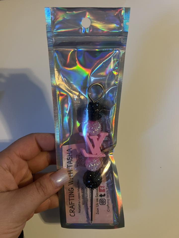 Pink Luxe Crafter Pokey Pen – Black & Pink Beaded Weeding Tool for Vinyl, Resin & DIY Projects