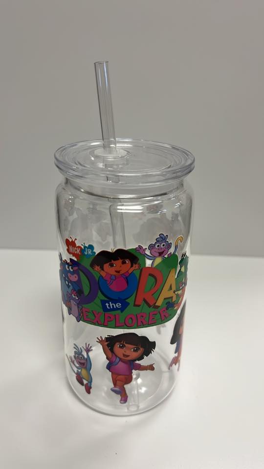 16oz Acrylic Dora the Explorer Tumbler with Straw – Kids Cartoon Cup for Juice, Water, or Smoothies