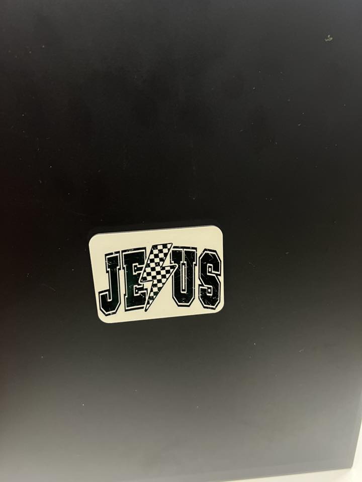 Faith & Lightning “JESUS” Magnet – Handmade Christian Magnet with Checkerboard Bolt Design for Fridge, Locker & Gifts