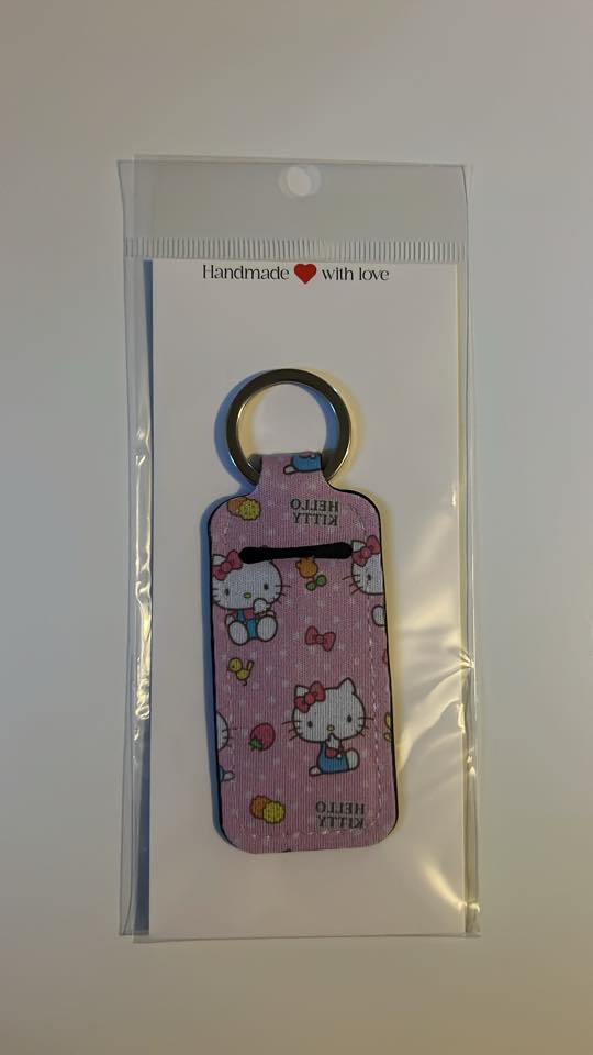 Pink Kitty Lip Balm Holder Keychain – Handmade Cartoon-Inspired Chapstick Holder for Bags, Purses & Gifts