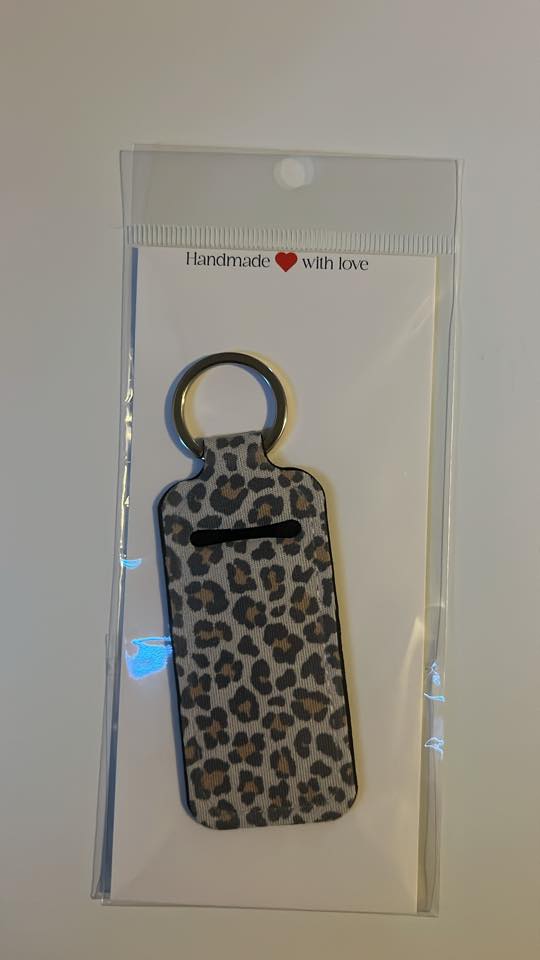 Leopard Print Lip Balm Holder Keychain – Handmade Animal Print Chapstick Holder for Bags, Purses & Gifts